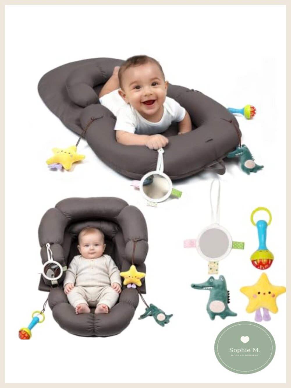 2-in-1 Tummy Time Baby Mat & Seated Support Cushion Soft Polyester